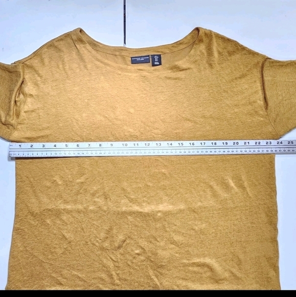 Adrienne Vittadini 100% Linen  Large Mustard Yellow Pull Over Oversized Sweater - Picture 6 of 12